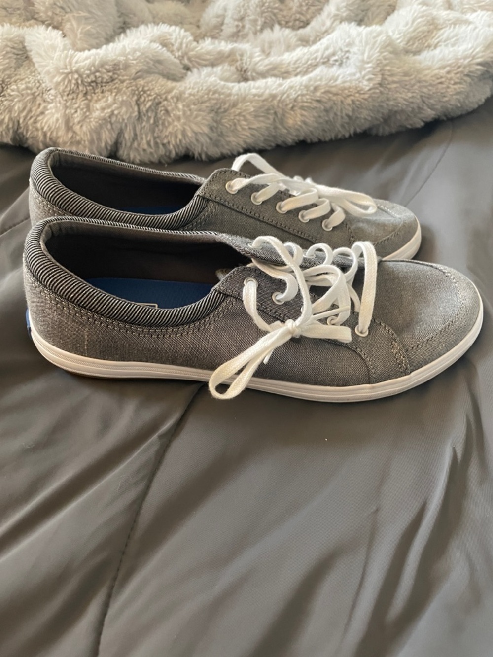 Keds Women’s Gray Canvas Lace-Up Sneakers with White Laces